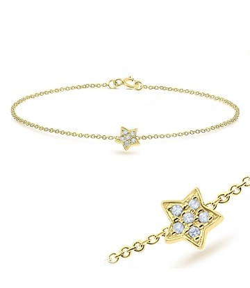 Gold Plated Sparkling Star with CZ Stones Silver Bracelet BRS-61-GP